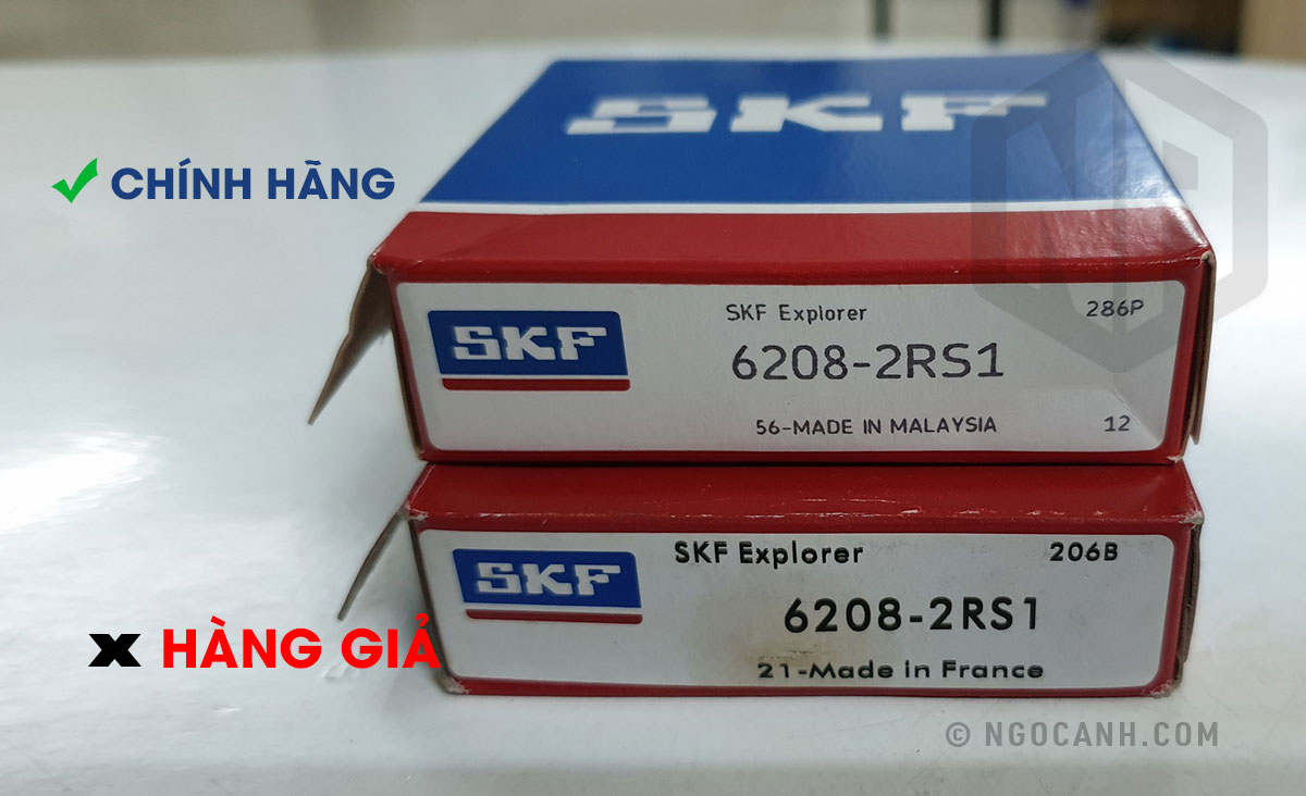 Màu mực in thông tin trên bao bì vỏ hộp SKF cũng là 1 dấu hiệu nhận biết Vòng bi SKF chính hãng và vòng bi SKF giả